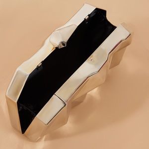 Silver Geometric Box Clutch